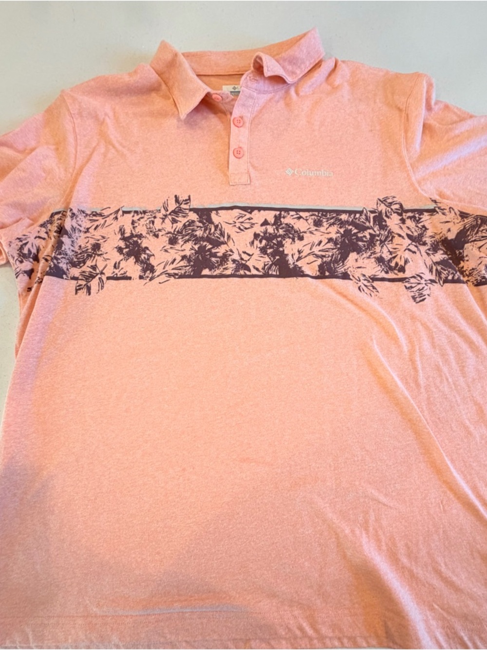 Columbia Men’s Omni Wick Coral Polo with  Floral pattern